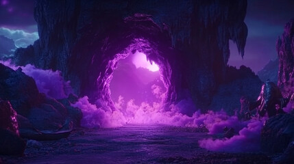 Obraz premium A cosmic abstract background symbolizing the infinite universe with a glowing portal. It represents a way beyond boundaries, light at the end of the tunnel, and a space for astral travel and quantum e