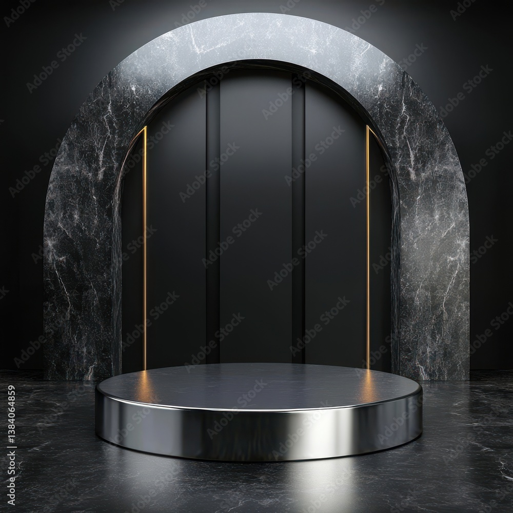Aufkleber blank silver template podium black 3d background of presentation pedestal stage studio platform or e