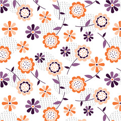 Colorful leafy wildflowers decorative pattern