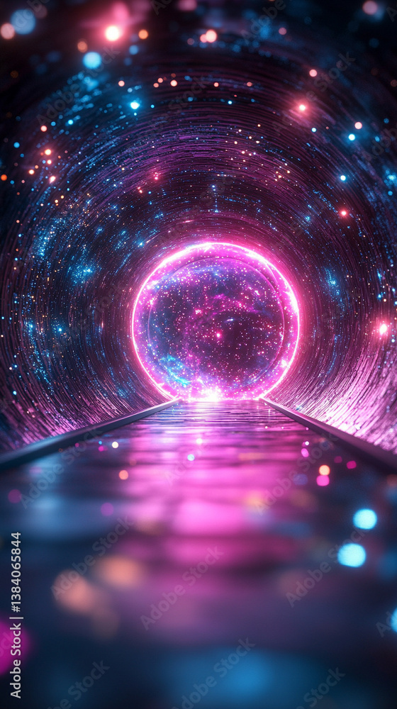 Sticker a cosmic abstract background symbolizing the infinite universe with a glowing portal. it represents 