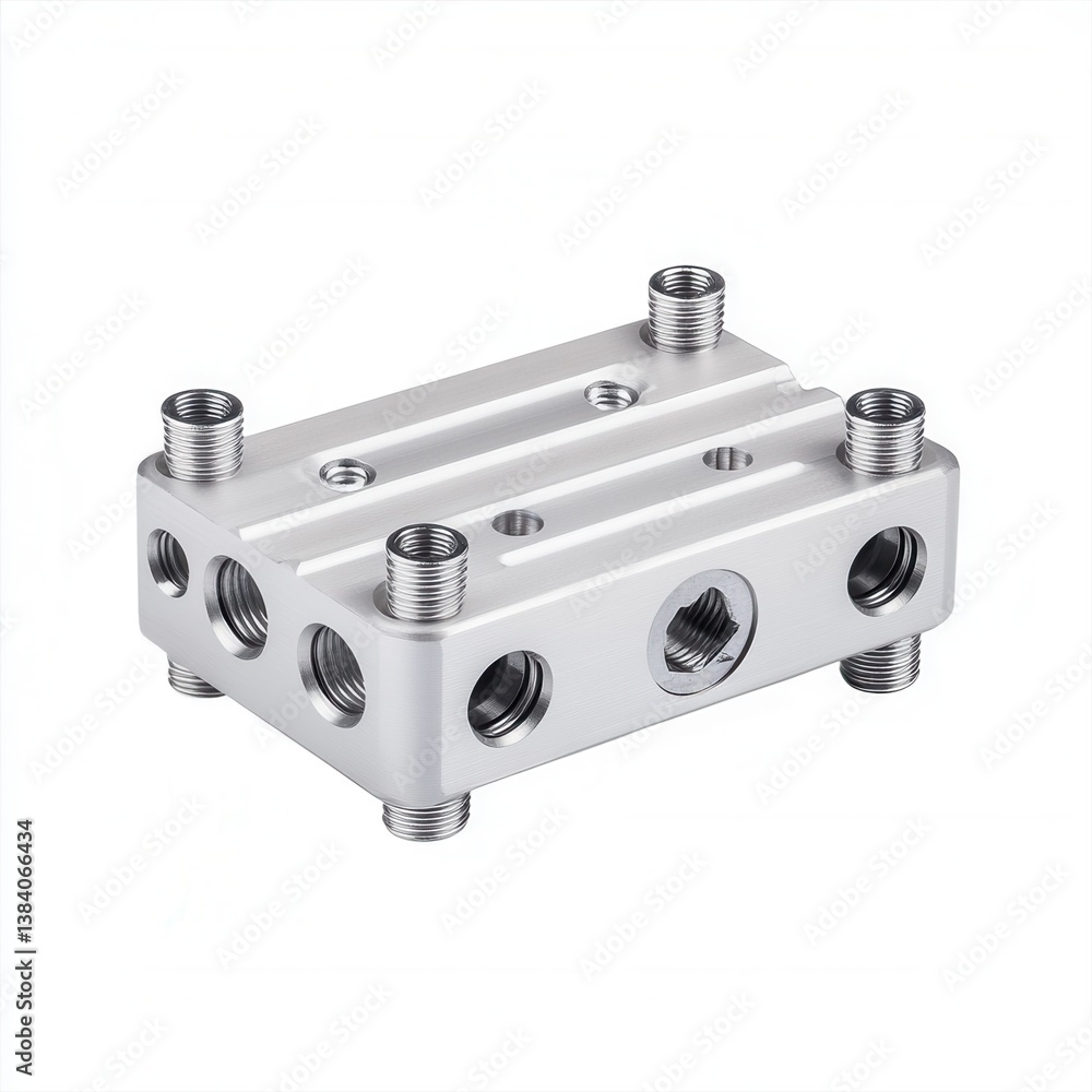 Poster precision aluminum valve body component with multiple ports and threads for fluid control applicatio