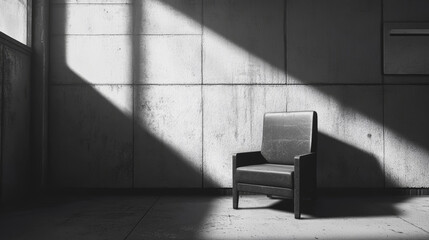 Modern minimalist interior with an armchair on empty white wall background.3D rendering