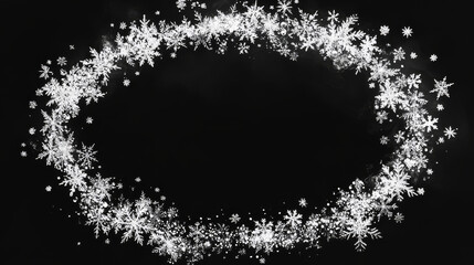 Fototapeta premium Realistic snow flakes oval frame on transparent background. Isolated vector Christmas border with falling snow and steam. Snowflake decoration, Xmas magic white snowfall texture, winter snowstorm