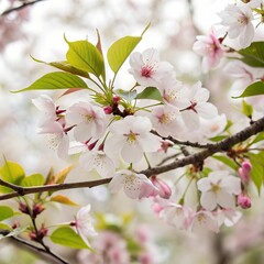 Cherry Blossom Tree in Spring Bloom with Pink Flowers on Branch