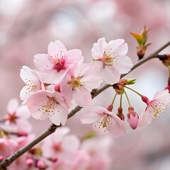 Obraz premium Pink cherry blossoms bloom on tree branches, a beautiful sign of spring in nature