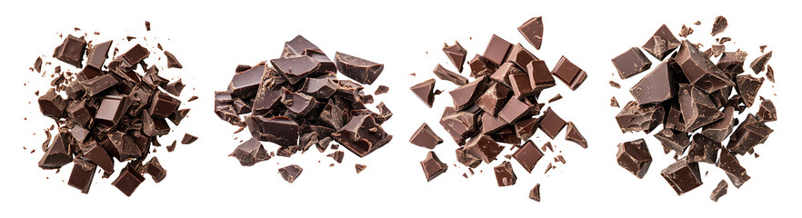 Fototapeta premium Various Chunks of Dark Chocolate on Transparent Background, PNG bundle collection, Isolated on Transparent Background