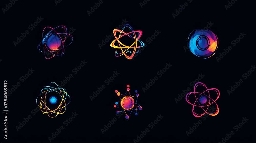 Aufkleber atom elements and symbols set for science concept, such as idea of logo. jpeg version also available