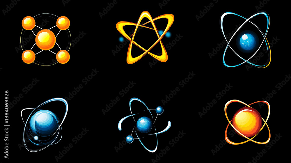 Fototapete atom elements and symbols set for science concept, such as idea of logo. jpeg version also available