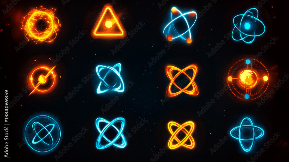 Aufkleber atom elements and symbols set for science concept, such as idea of logo. jpeg version also available