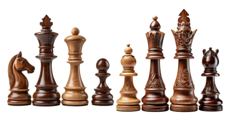 Elegant Wooden Chess Pieces in Various Designs and Colors, PNG bundle collection, Isolated on Transparent Background