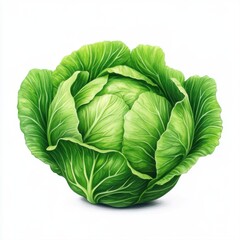 Obraz premium Fresh and Vibrant Green Cabbage Head with Lush Leaves on a Light Background for Healthy Cooking and Nutrition