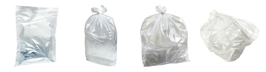 Fototapeta premium Assorted Transparent Plastic Bags for Storage and Organization, PNG bundle collection, Isolated on Transparent Background