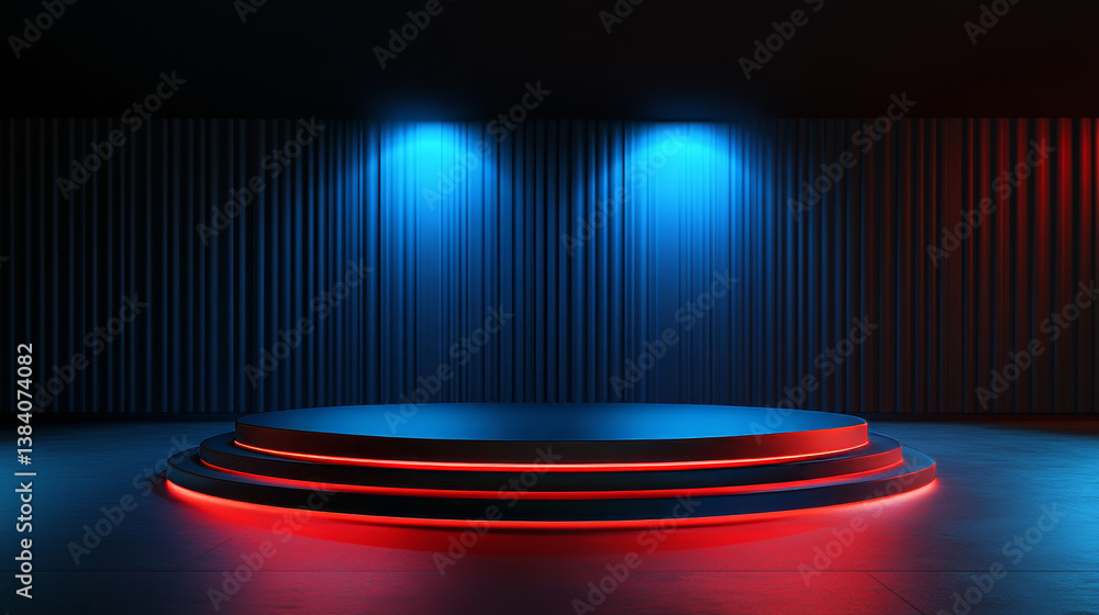 Poster futuristic sci fi empty podium in room with for product presentation.3d rendering