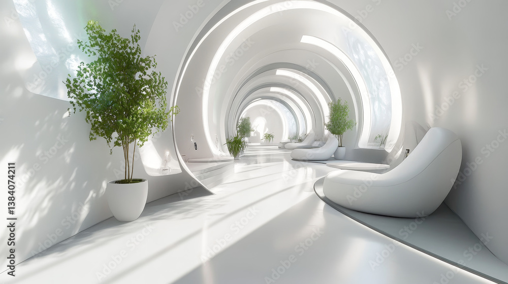 Poster sci fi corridor concept design and modern future background.3d rendering