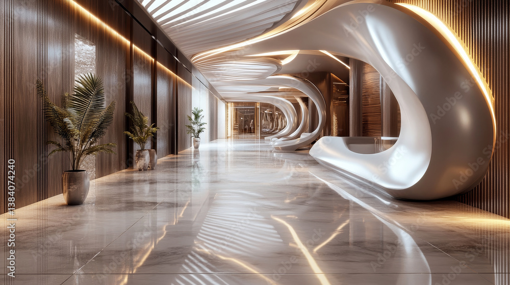 Poster sci fi corridor concept design and modern future background.3d rendering
