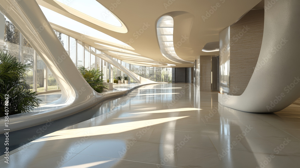 Poster sci fi corridor concept design and modern future background.3d rendering