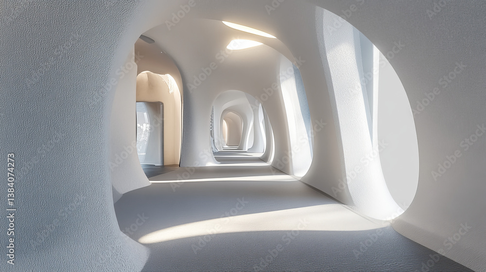 Poster sci fi corridor concept design and modern future background.3d rendering