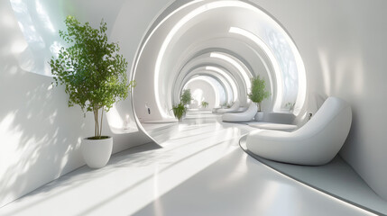 Obraz premium Sci fi corridor concept design and modern future background.3d rendering