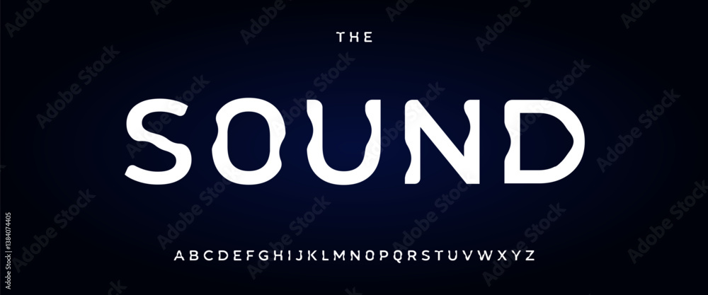 Poster modern soundwave-inspired font with wavy, distorted letter shapes on a dark background. perfect for 