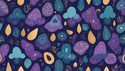 Colorful Floral Pattern With Abstract Shapes on a Dark Background