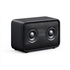 Obraz premium Modern Black Speaker with Dual Drivers on a White Background for Home Audio System Usage and Music Listening