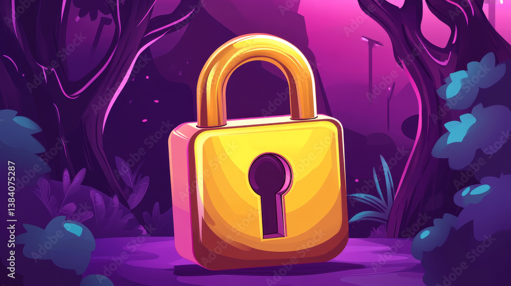 Poster 3d locked padlock with password. golden lock and pin code entry. security and safety. cyber privacy 