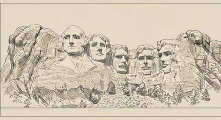 Line Drawing of Mount Rushmore