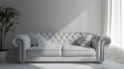 Interior living room wall mockup with leather sofa and decor on white background.3d rendering