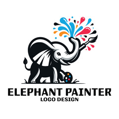 Elephant Painter Vector Logo Design
