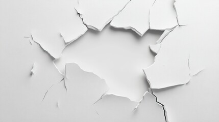 White surface with cracks forming a hole.