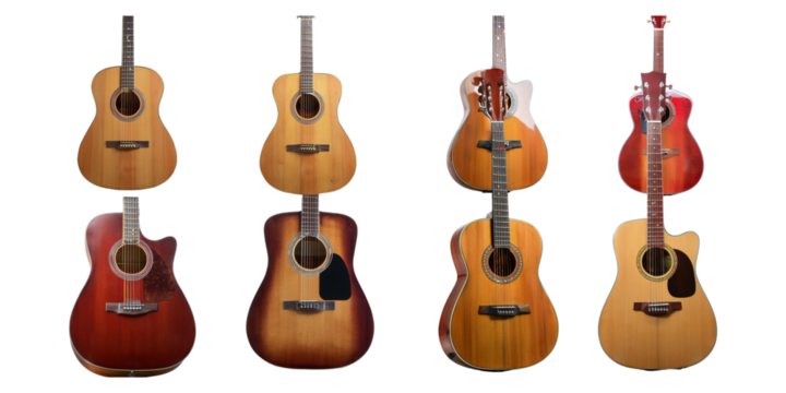 Variety of Acoustic Guitars on Display,PNG set collection, isolated on transparent background