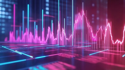 Abstract glowing lines forming dynamic stock market charts and graphs on digital screen.