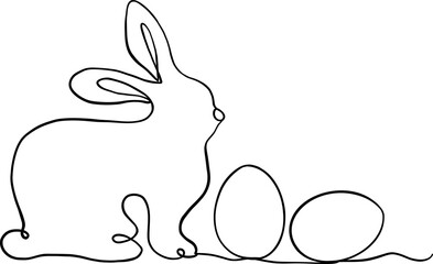 Easter rabbit with eggs line art vector illustration