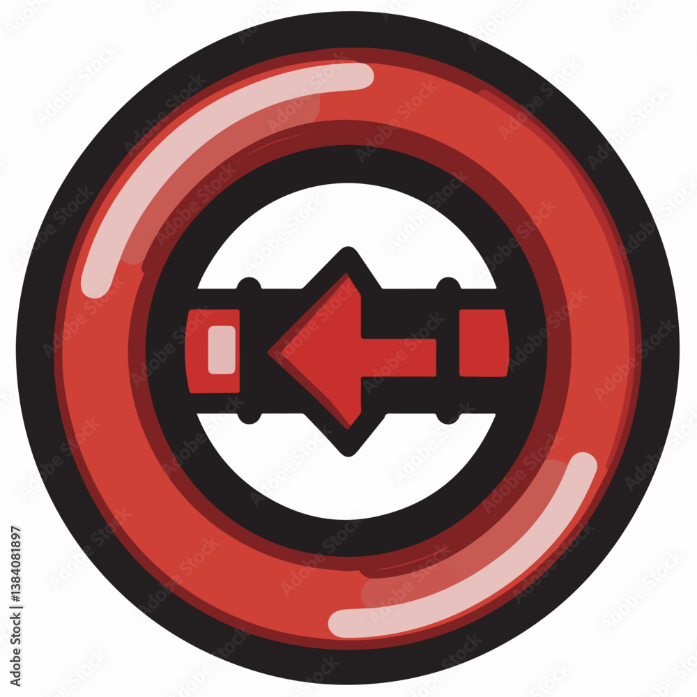 Aufkleber red arrow icon points left inside glossy circle frame symbol
