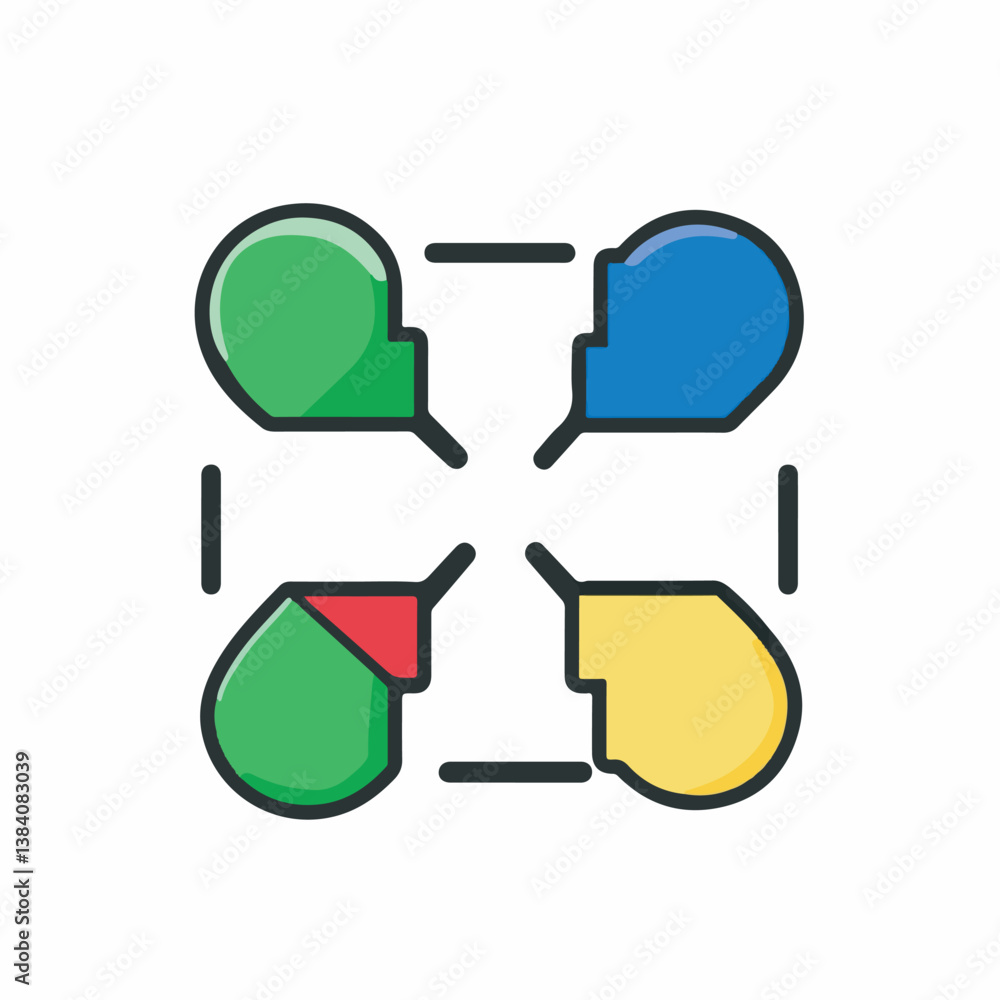 Poster connected colorful shapes form abstract communication design concept isolated
