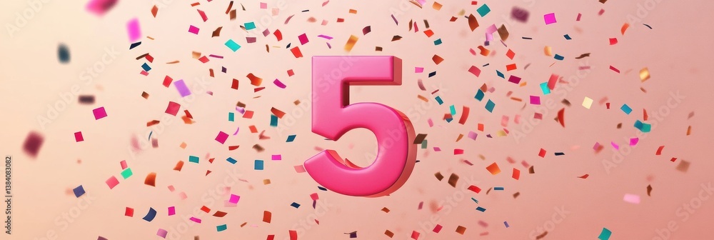 Poster Modern playful number icon representing age with colorful confetti in the background for joyful celebrations and festive occasions