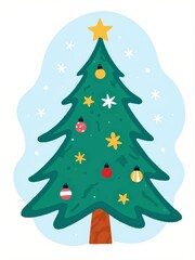 Fototapeta premium Classic Christmas tree decorated with geometric ornaments, festive cheer
