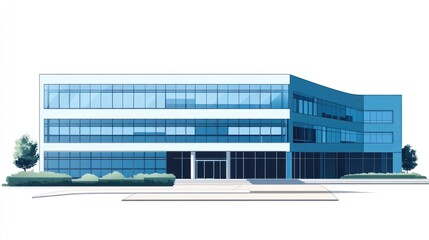 Fototapeta premium Modern office building exterior, city, sunny day, landscaping