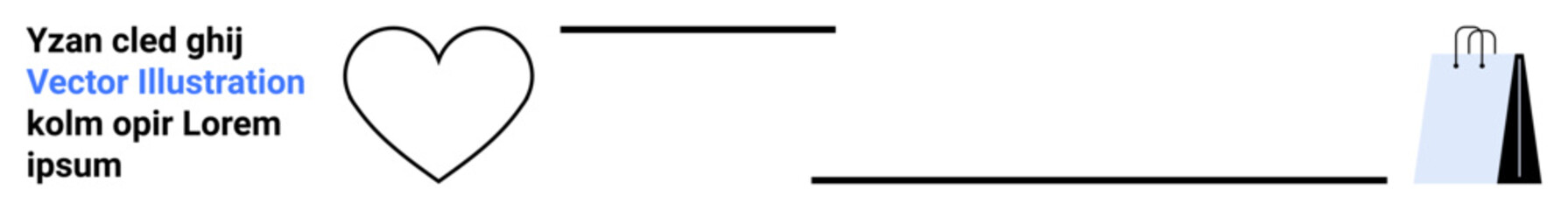 Heart connected to a shopping bag by clean lines, symbolizing a passion for shopping, commerce, consumer journey, marketing, e-commerce, customer engagement, and simple landing page