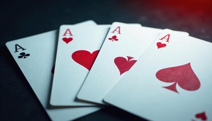 Obraz premium Playing cards arranged in a sequence showing the four aces , background, texture, game