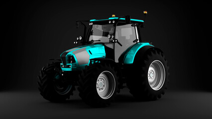 Cyan Tractor on grey background