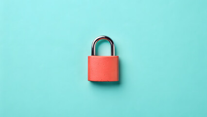 Naklejka premium coral padlock on aqua background, security and protection concept