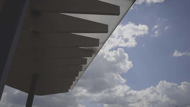 Panoramic shot of blue sky next to a building set, Canon eos r, 8bit color, C-log shot HD
