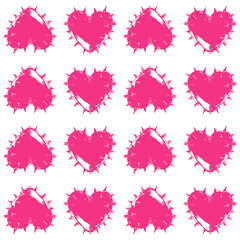 Bold seamless pattern in Y2K pixel style. Spiky gothic heart. Perfect for fashion, wrapping paper, wallpaper, digital prints, retro-futuristic design.