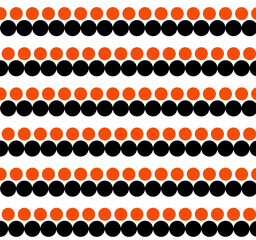 Seamless pattern with abstract design. Black and orange circles on white background. Trendy print for printing, fabric, clothing and home textiles.