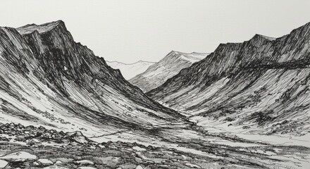 Minimalist Sketch of Snowdonia National Park