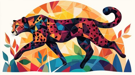 Obraz premium A colorful drawing of a leopard running