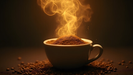 "Pepper coffee releases golden aroma clouds hovering like storms. Peppercorn particles become luminous droplets raining flavor onto coffee."