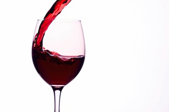 Rich red wine poured, swirling, white backdrop, drink photography, drink responsibly
