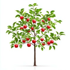 A  apple tree, bursting with fresh fruit, stands alone against a clean white backdrop, highlighting its vibrant colors.